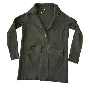 Free People Womens Cardigan Blazer Coatigan Black Ribbed Knit Size Small Viscose